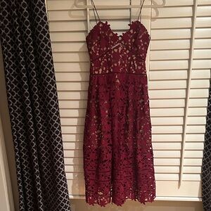 Self-Portrait Burgundy Lace Midi Dress
